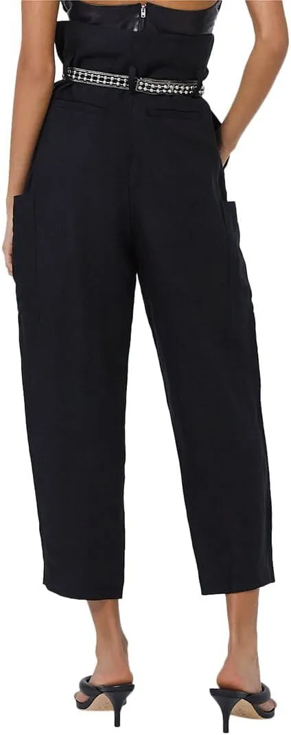 IRO Womens Pocketed Zippered Belted Paperbag Waist Textured Cropped Pants