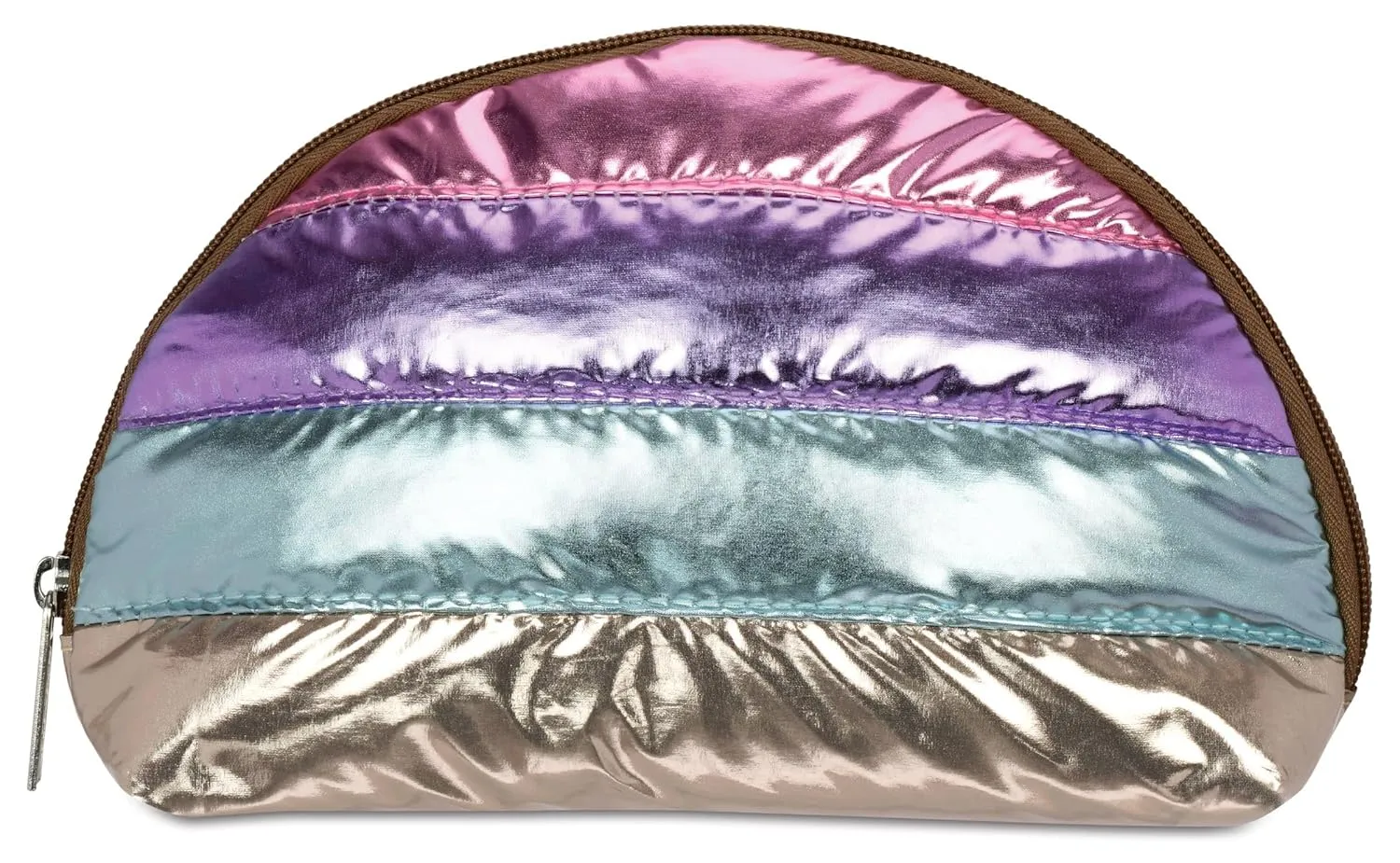 iscream 8.25" x 5" Puffy Quilted Metallic Fully Lined Wide Zipper Opening Cosmetic Bag - Icy Horizon
