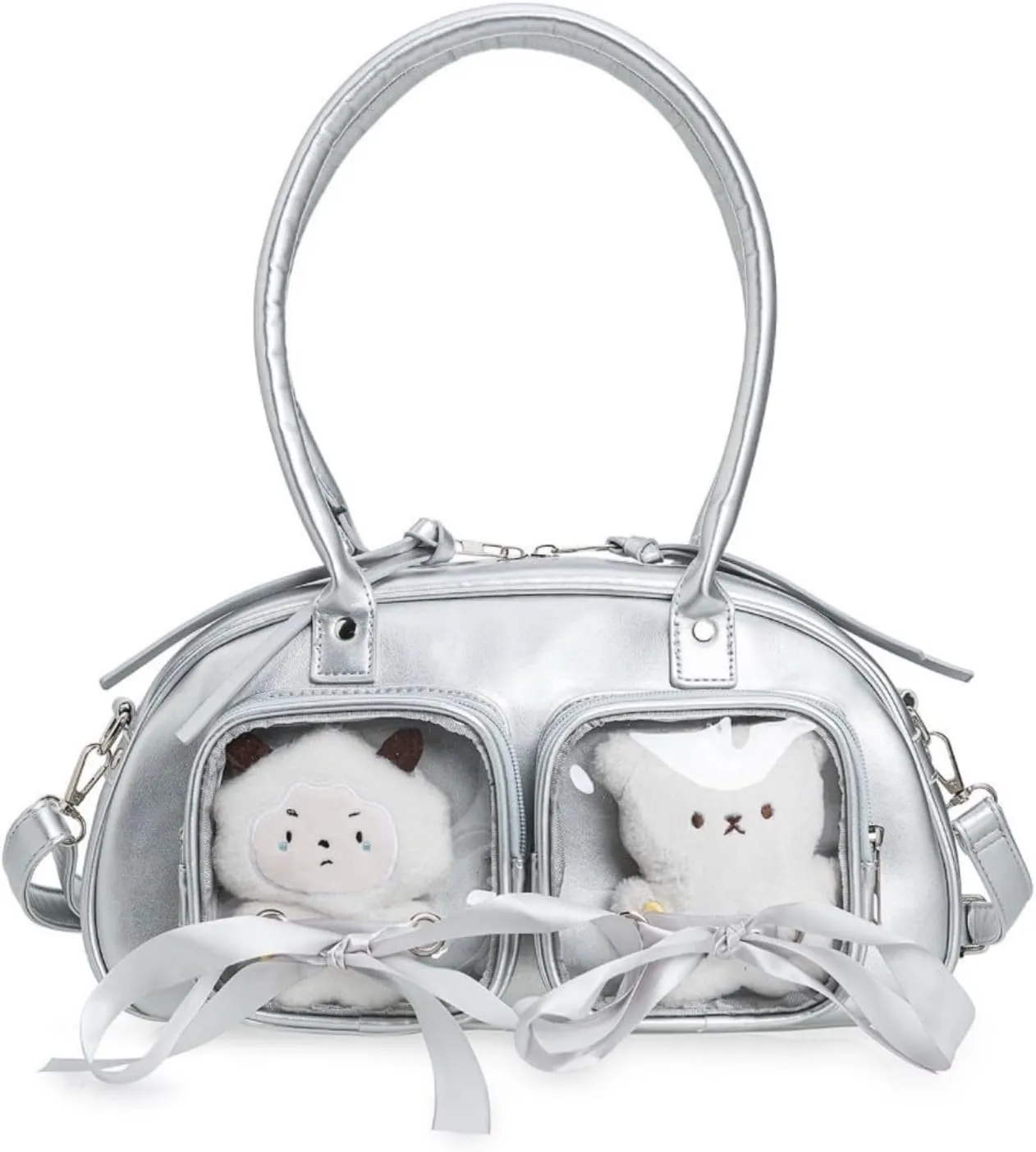 Ita Bag for Anime Cosplay - Kawaii Shoulder Purse with 2 Clear Display Windows & Aesthetic Bow, Dolls Not Included