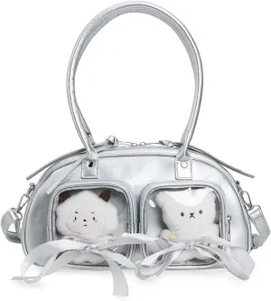 Ita Bag for Anime Cosplay - Kawaii Shoulder Purse with 2 Clear Display Windows & Aesthetic Bow, Dolls Not Included