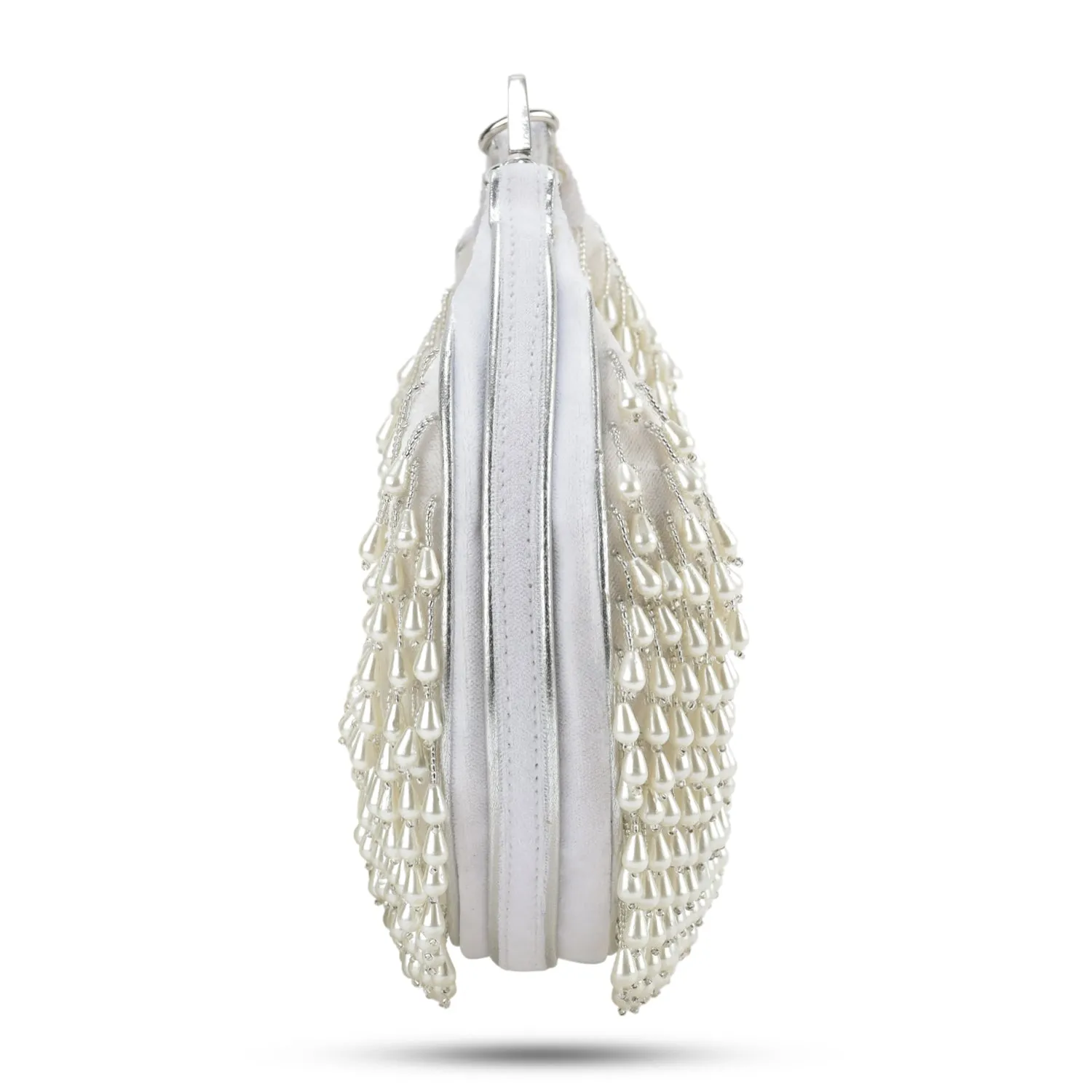 Ivory Embellished Venti Pearl Tasselled Hobo Bag