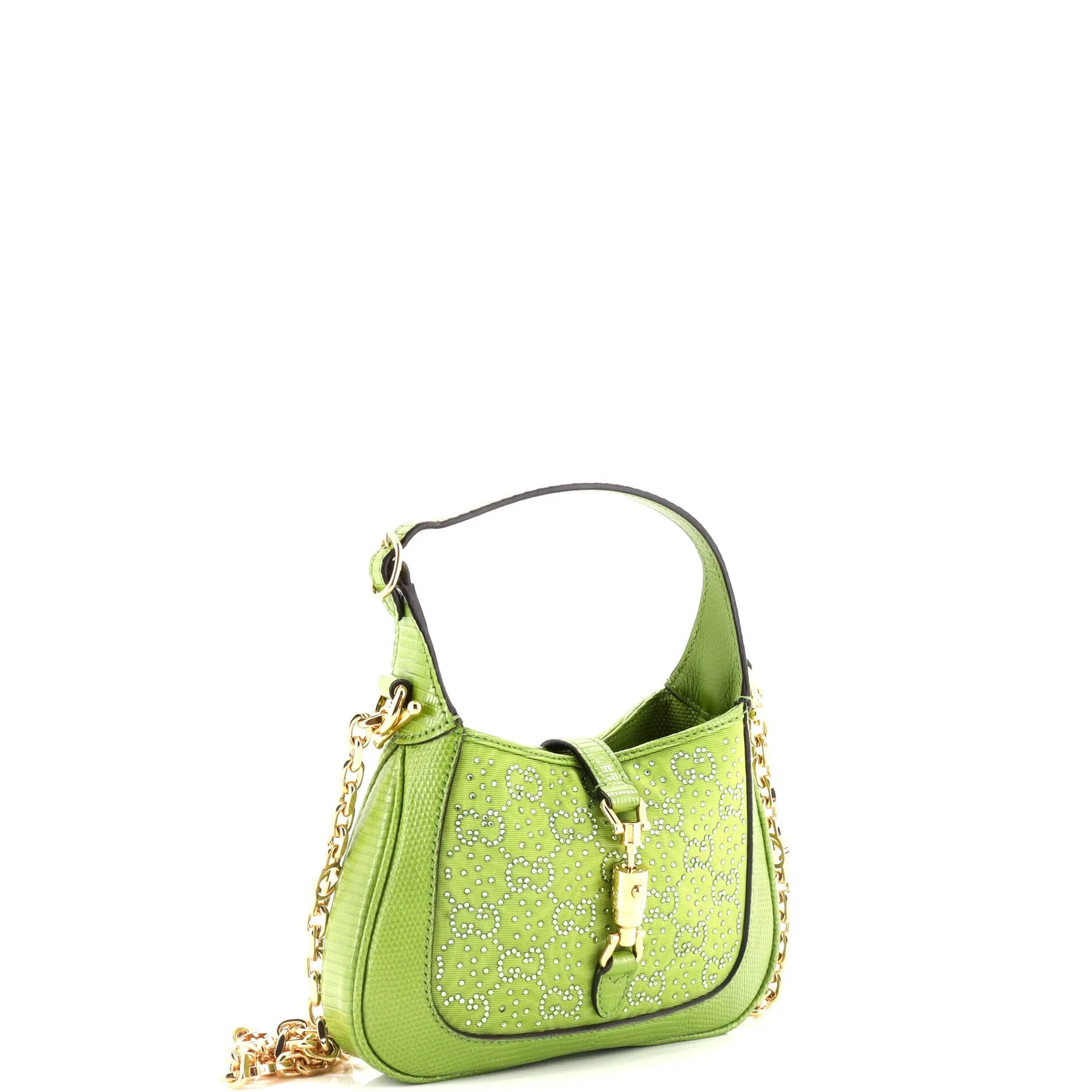 Jackie 1961 Chain Hobo Crystal GG Embellished Fabric with Lizard Mini