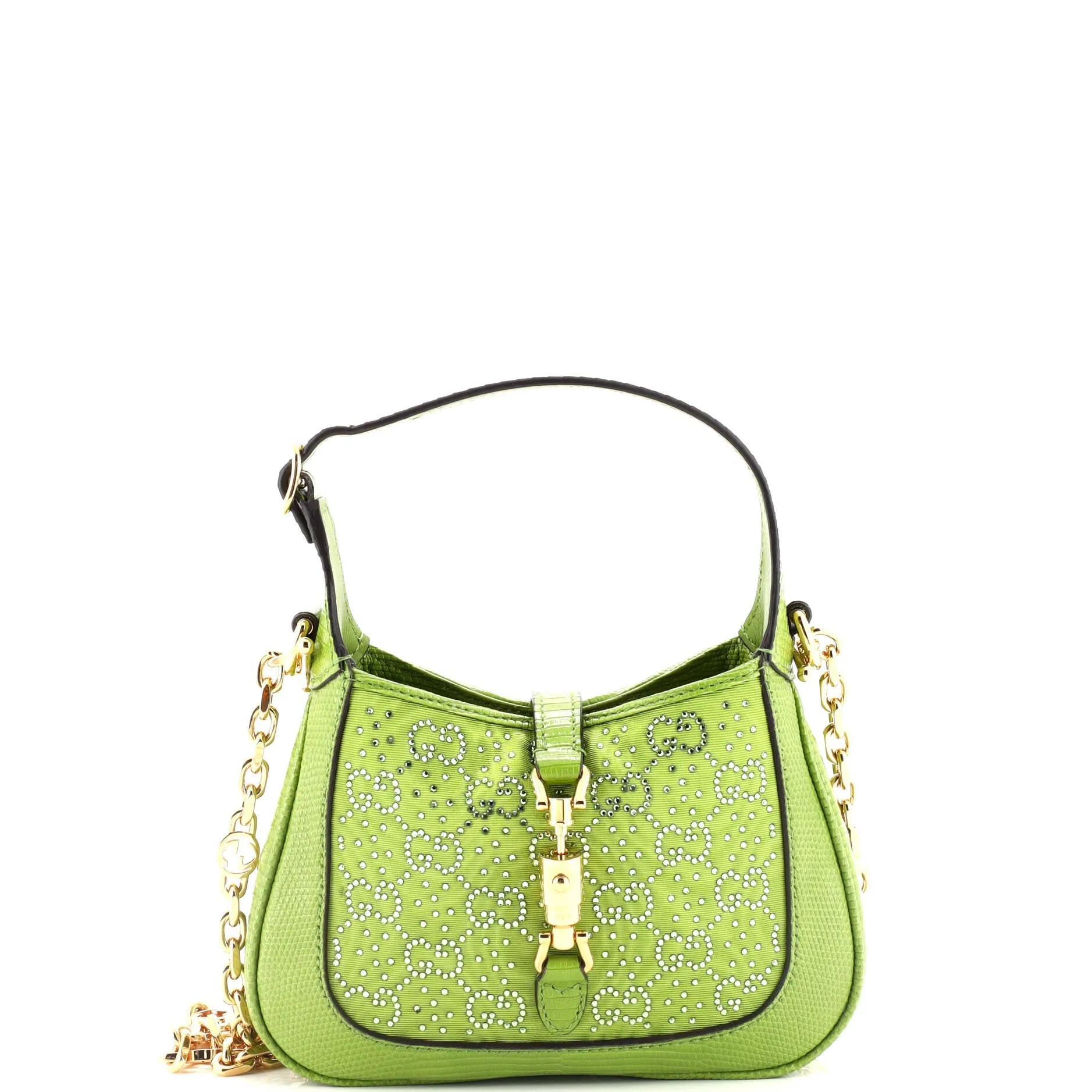 Jackie 1961 Chain Hobo Crystal GG Embellished Fabric with Lizard Mini