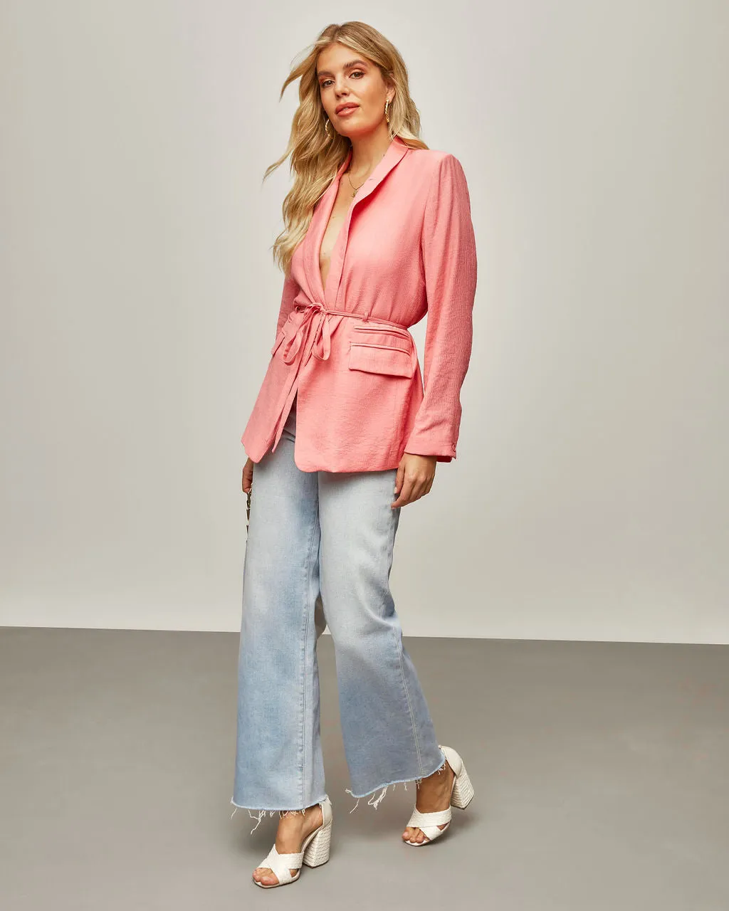 Jazmine Pocketed Waist Tie Blazer