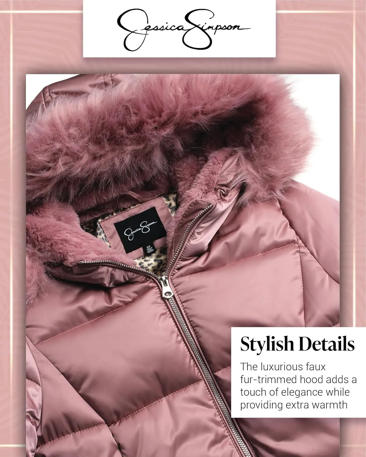Jessica Simpson Women's Long Puffer Jacket - Quilted Winter Coat with Faux Fur Trim Hood - Insulated Coat for Women (S-XL)