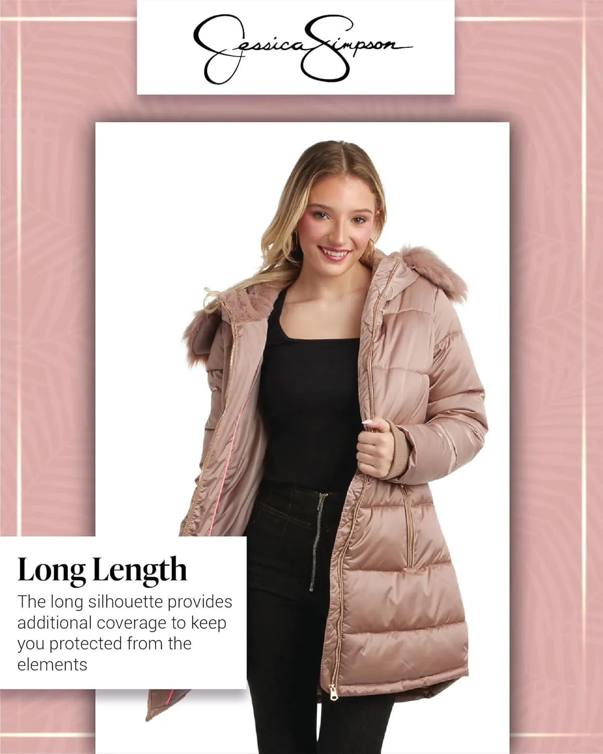Jessica Simpson Women's Long Puffer Jacket - Quilted Winter Coat with Faux Fur Trim Hood - Insulated Coat for Women (S-XL)