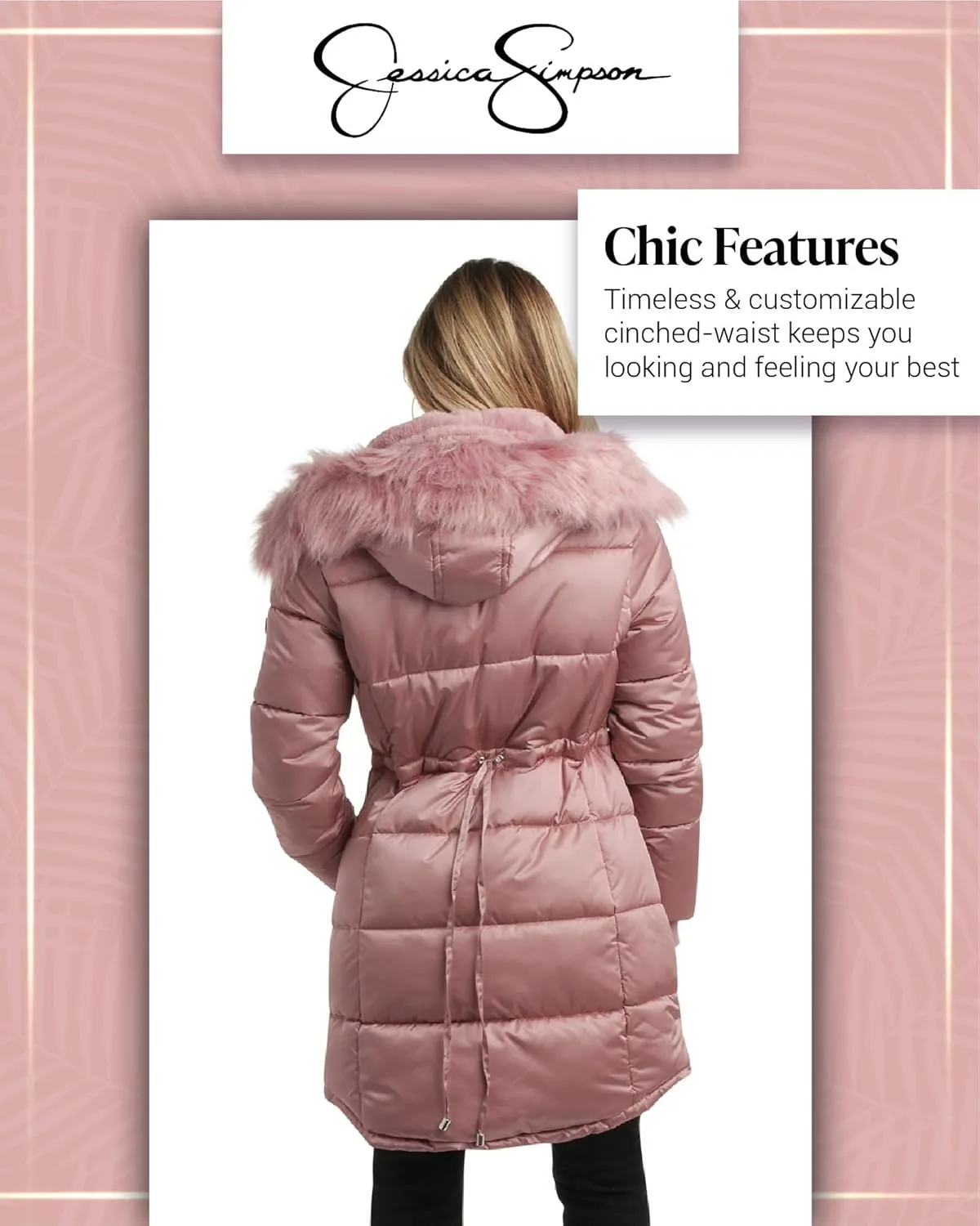 Jessica Simpson Women's Long Puffer Jacket - Quilted Winter Coat with Faux Fur Trim Hood - Insulated Coat for Women (S-XL)