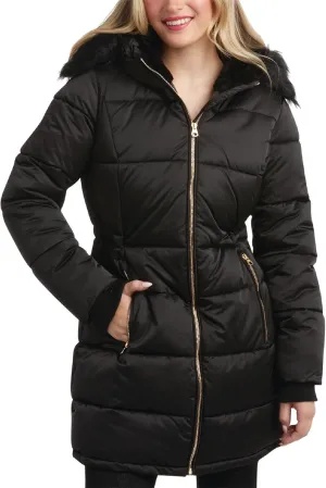 Jessica Simpson Women's Long Puffer Jacket - Quilted Winter Coat with Faux Fur Trim Hood - Insulated Coat for Women (S-XL)
