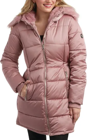 Jessica Simpson Women's Long Puffer Jacket - Quilted Winter Coat with Faux Fur Trim Hood - Insulated Coat for Women (S-XL)