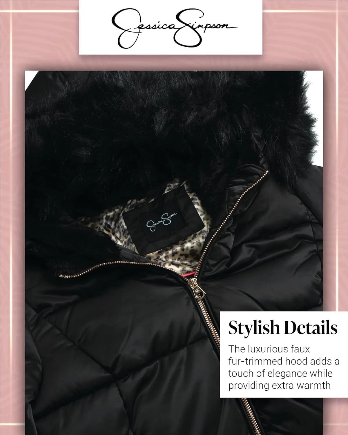 Jessica Simpson Women's Long Puffer Jacket - Quilted Winter Coat with Faux Fur Trim Hood - Insulated Coat for Women (S-XL)