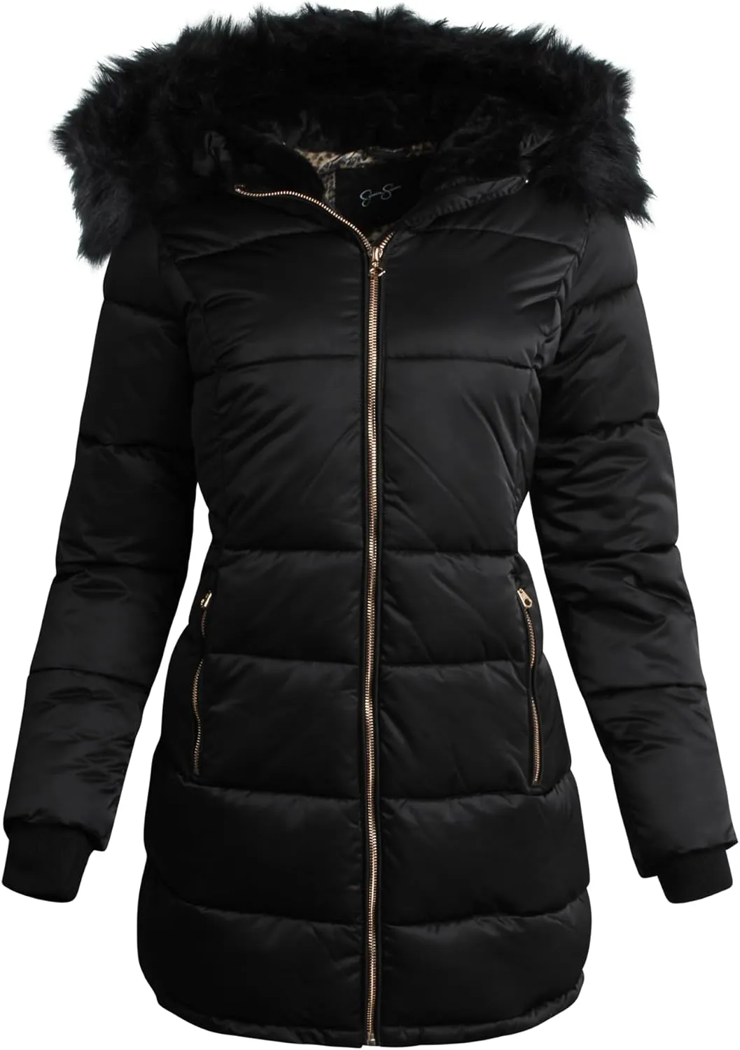 Jessica Simpson Women's Long Puffer Jacket - Quilted Winter Coat with Faux Fur Trim Hood - Insulated Coat for Women (S-XL)