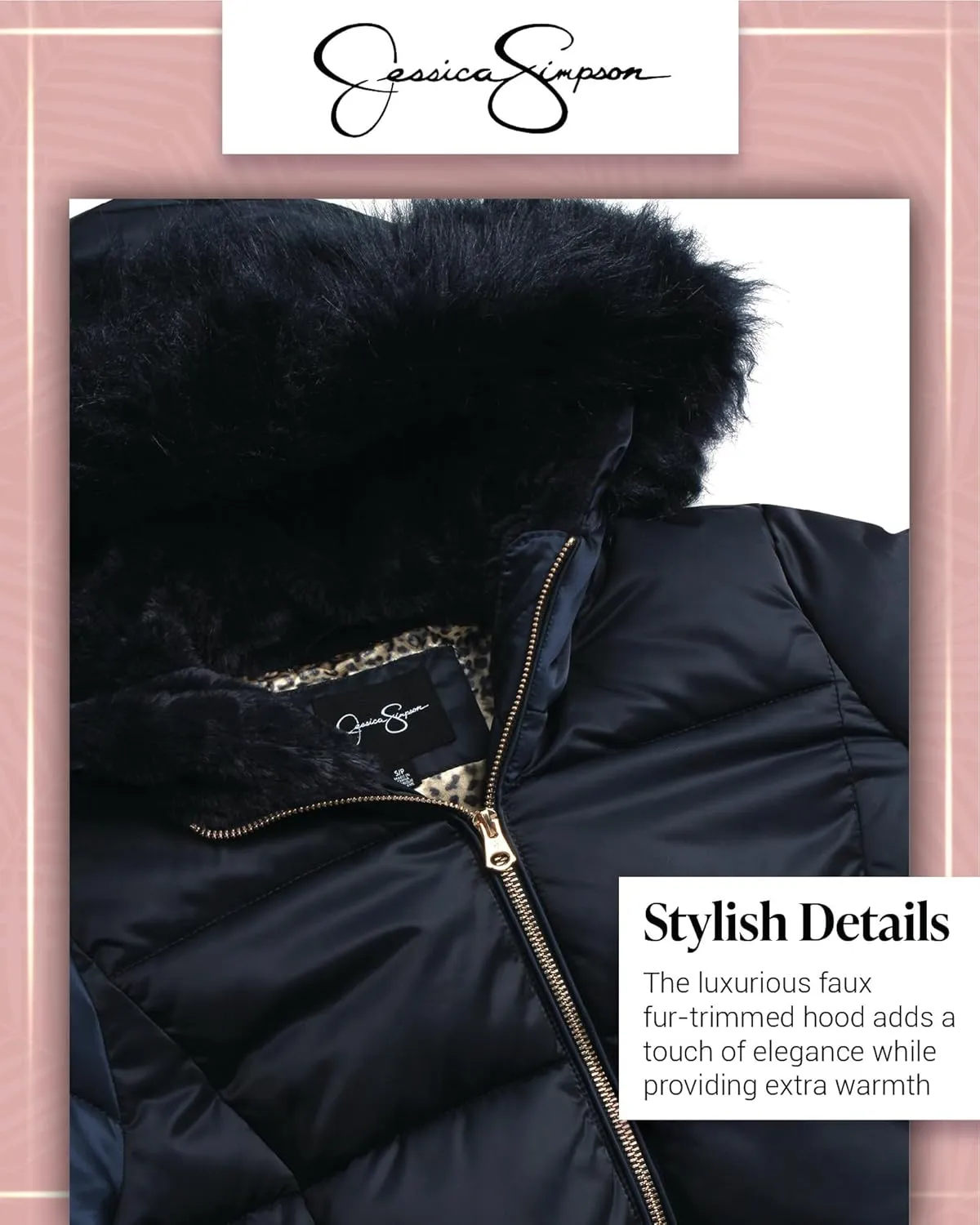 Jessica Simpson Women's Long Puffer Jacket - Quilted Winter Coat with Faux Fur Trim Hood - Insulated Coat for Women (S-XL)