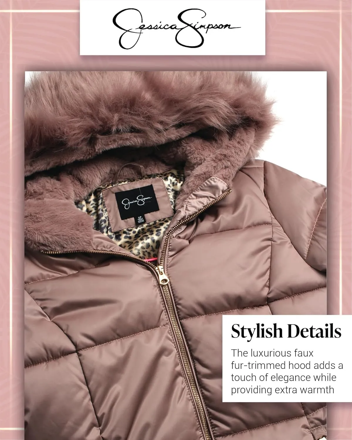 Jessica Simpson Women's Long Puffer Jacket - Quilted Winter Coat with Faux Fur Trim Hood - Insulated Coat for Women (S-XL)