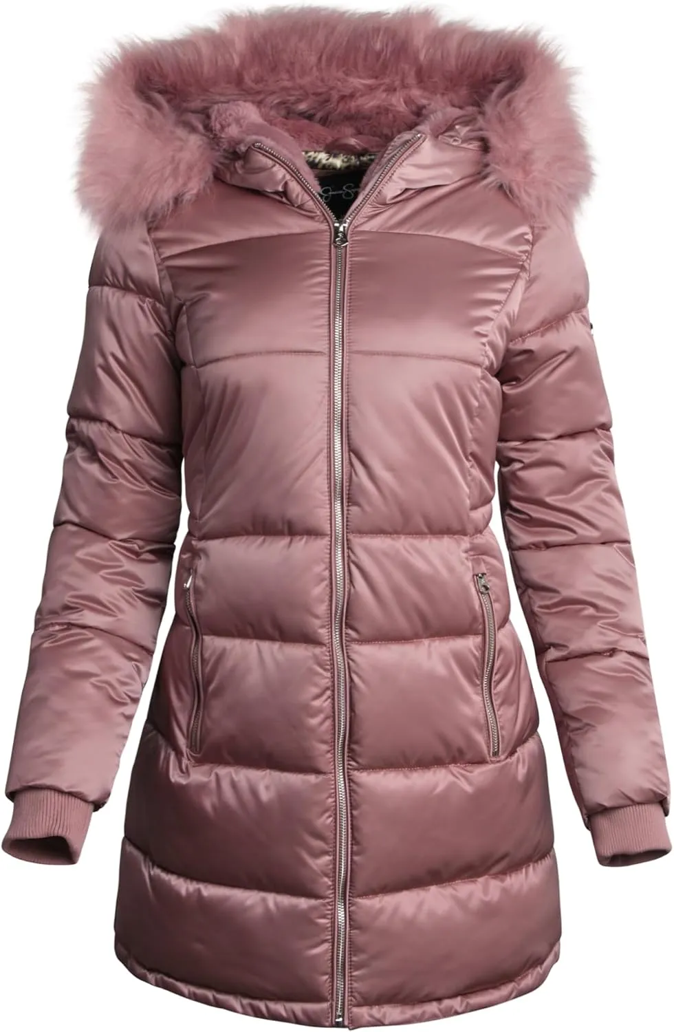 Jessica Simpson Women's Long Puffer Jacket - Quilted Winter Coat with Faux Fur Trim Hood - Insulated Coat for Women (S-XL)