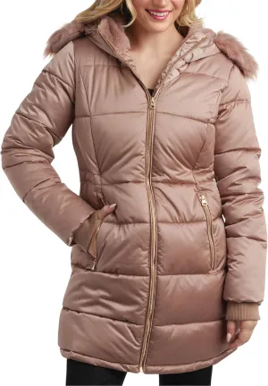 Jessica Simpson Women's Long Puffer Jacket - Quilted Winter Coat with Faux Fur Trim Hood - Insulated Coat for Women (S-XL)