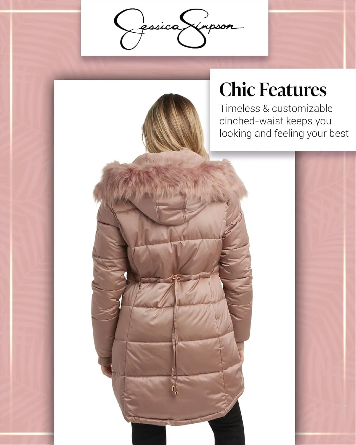 Jessica Simpson Women's Long Puffer Jacket - Quilted Winter Coat with Faux Fur Trim Hood - Insulated Coat for Women (S-XL)