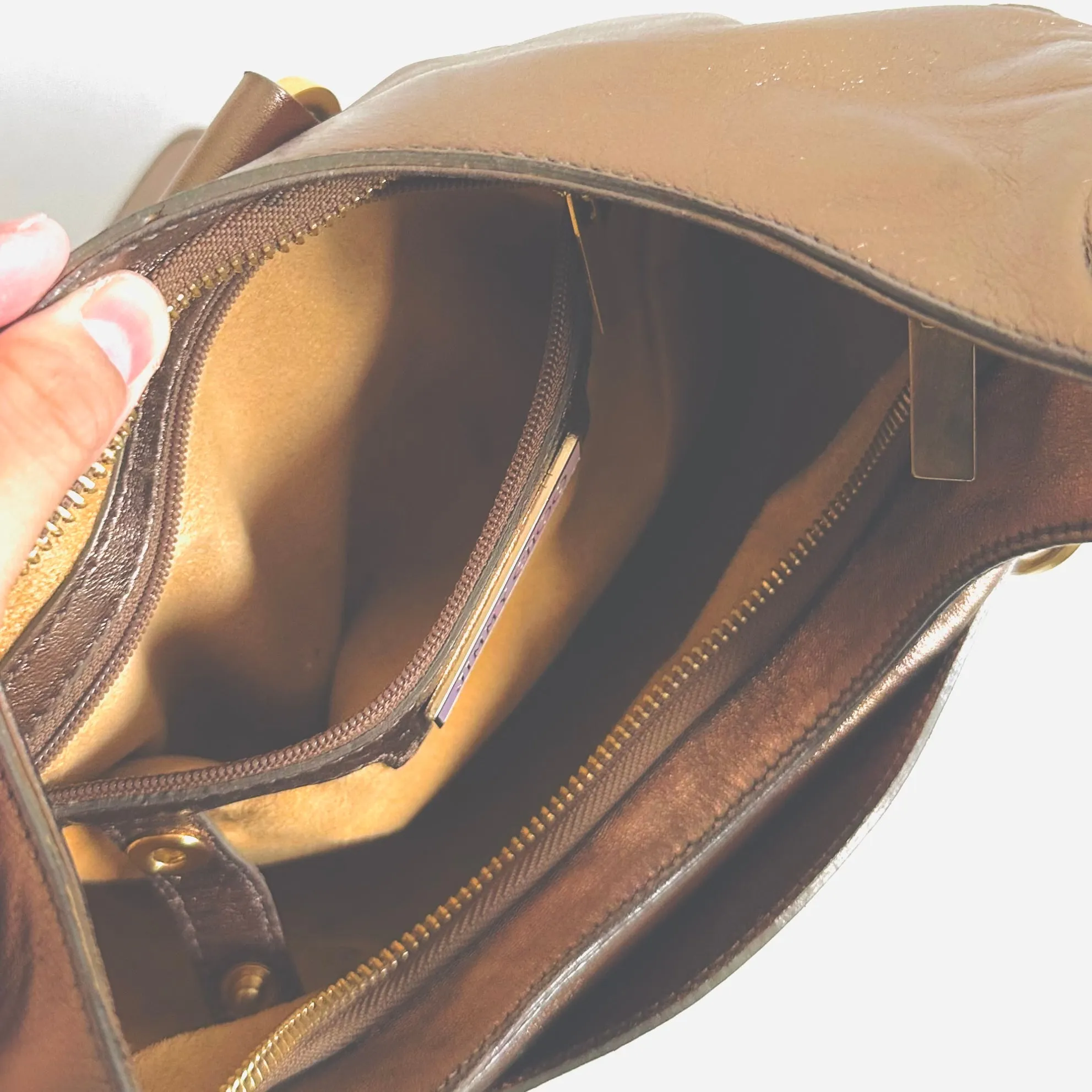 Jimmy Choo Tulita Metallic Brown GHW Leather Hobo Baguette Shoulder Bag