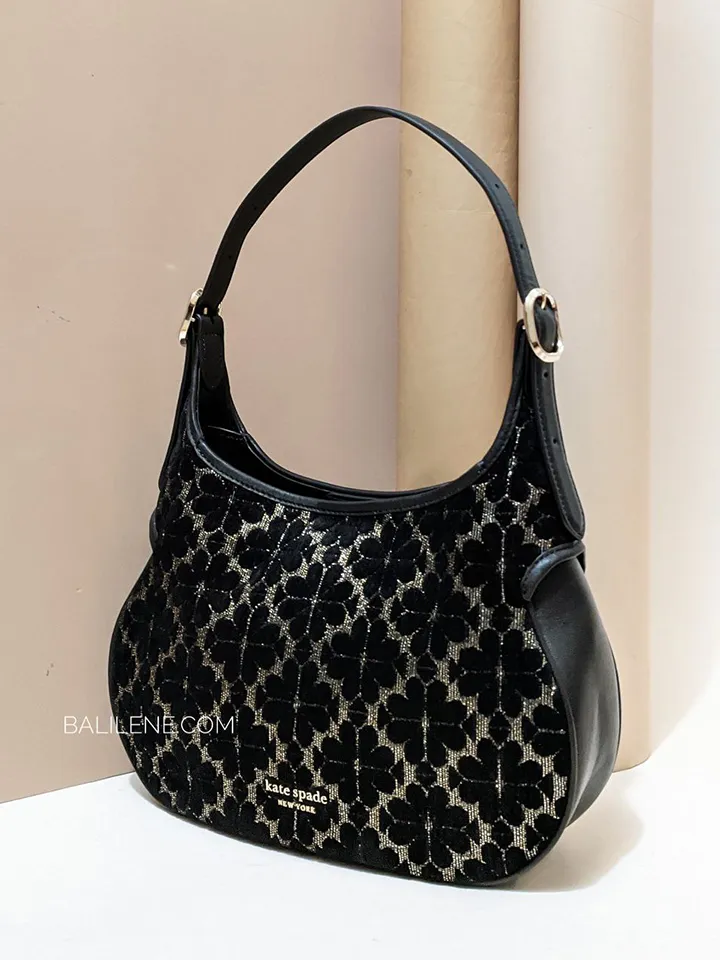 Kate Spade Flower Jacquard Metallic Penny Small Hobo Black Multi