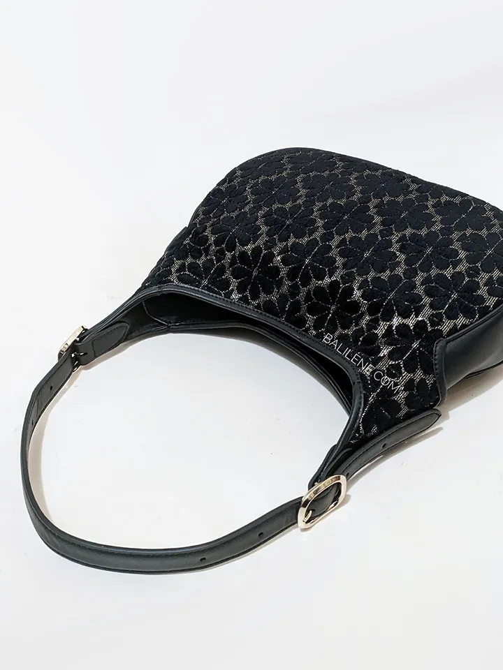 Kate Spade Flower Jacquard Metallic Penny Small Hobo Black Multi