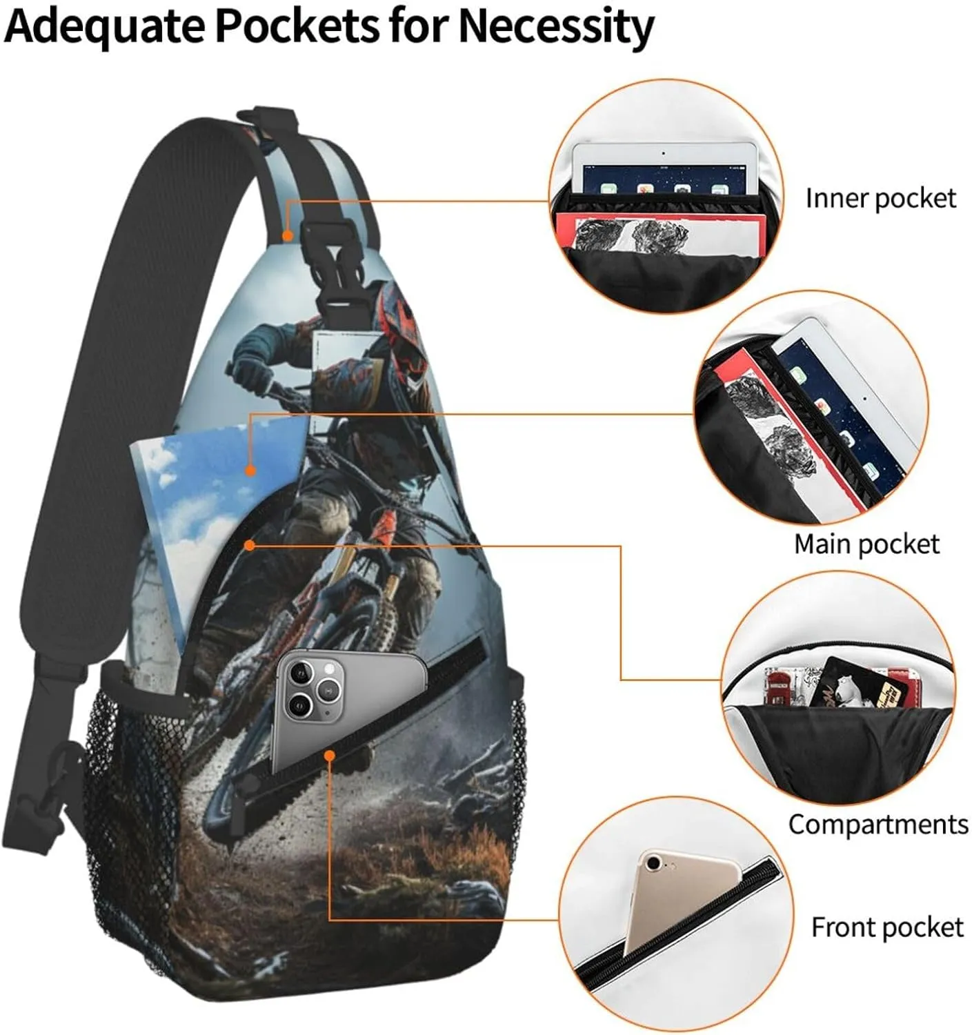 KHiry Sling Bag for Women Men Crossbody Bag Small Sling Backpack Snowy Owl Eyes Chest Bag Hiking Daypack