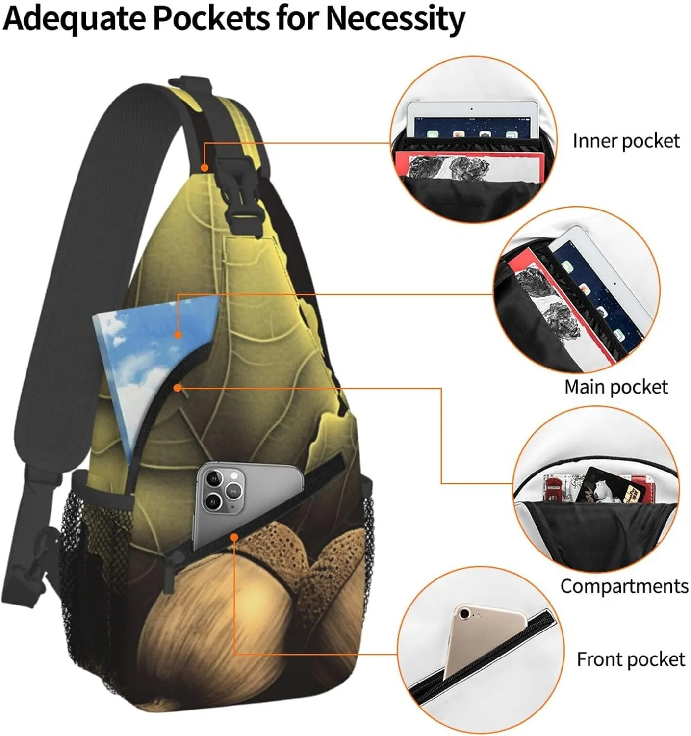 KHiry Sling Bag for Women Men Crossbody Bag Small Sling Backpack Snowy Owl Eyes Chest Bag Hiking Daypack