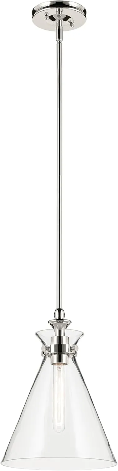 Kichler Laria 1-Light Pendant, Updated Traditional Light, Sloped Ceiling Compatible, for Kitchen with Clear Glass in Polished Nickel (14.5" x 10.5"), 52774PNCLR