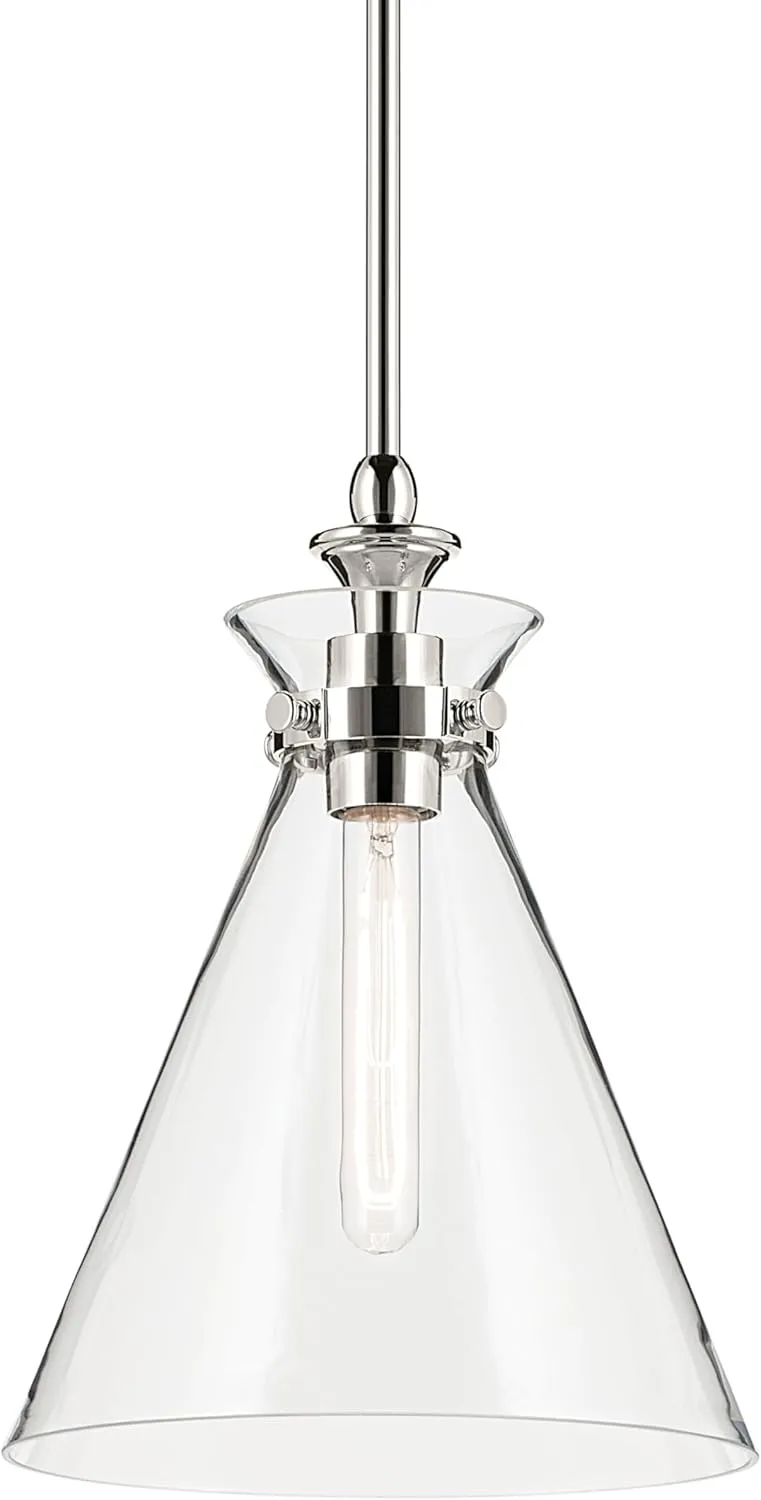 Kichler Laria 1-Light Pendant, Updated Traditional Light, Sloped Ceiling Compatible, for Kitchen with Clear Glass in Polished Nickel (14.5" x 10.5"), 52774PNCLR