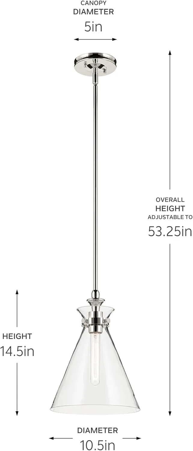 Kichler Laria 1-Light Pendant, Updated Traditional Light, Sloped Ceiling Compatible, for Kitchen with Clear Glass in Polished Nickel (14.5" x 10.5"), 52774PNCLR