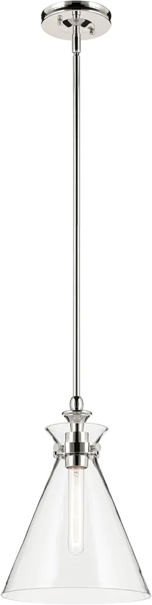 Kichler Laria 1-Light Pendant, Updated Traditional Light, Sloped Ceiling Compatible, for Kitchen with Clear Glass in Polished Nickel (14.5" x 10.5"), 52774PNCLR