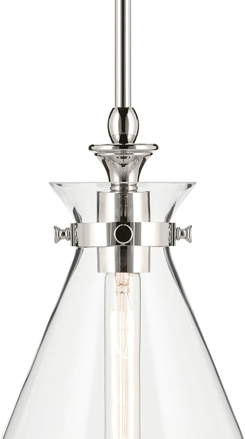 Kichler Laria 1-Light Pendant, Updated Traditional Light, Sloped Ceiling Compatible, for Kitchen with Clear Glass in Polished Nickel (14.5" x 10.5"), 52774PNCLR