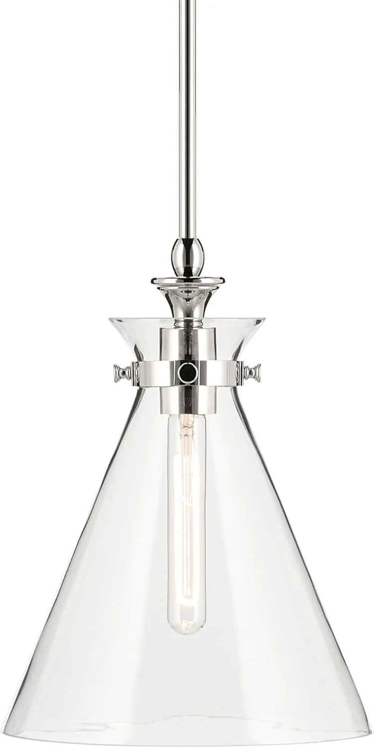 Kichler Laria 1-Light Pendant, Updated Traditional Light, Sloped Ceiling Compatible, for Kitchen with Clear Glass in Polished Nickel (14.5" x 10.5"), 52774PNCLR