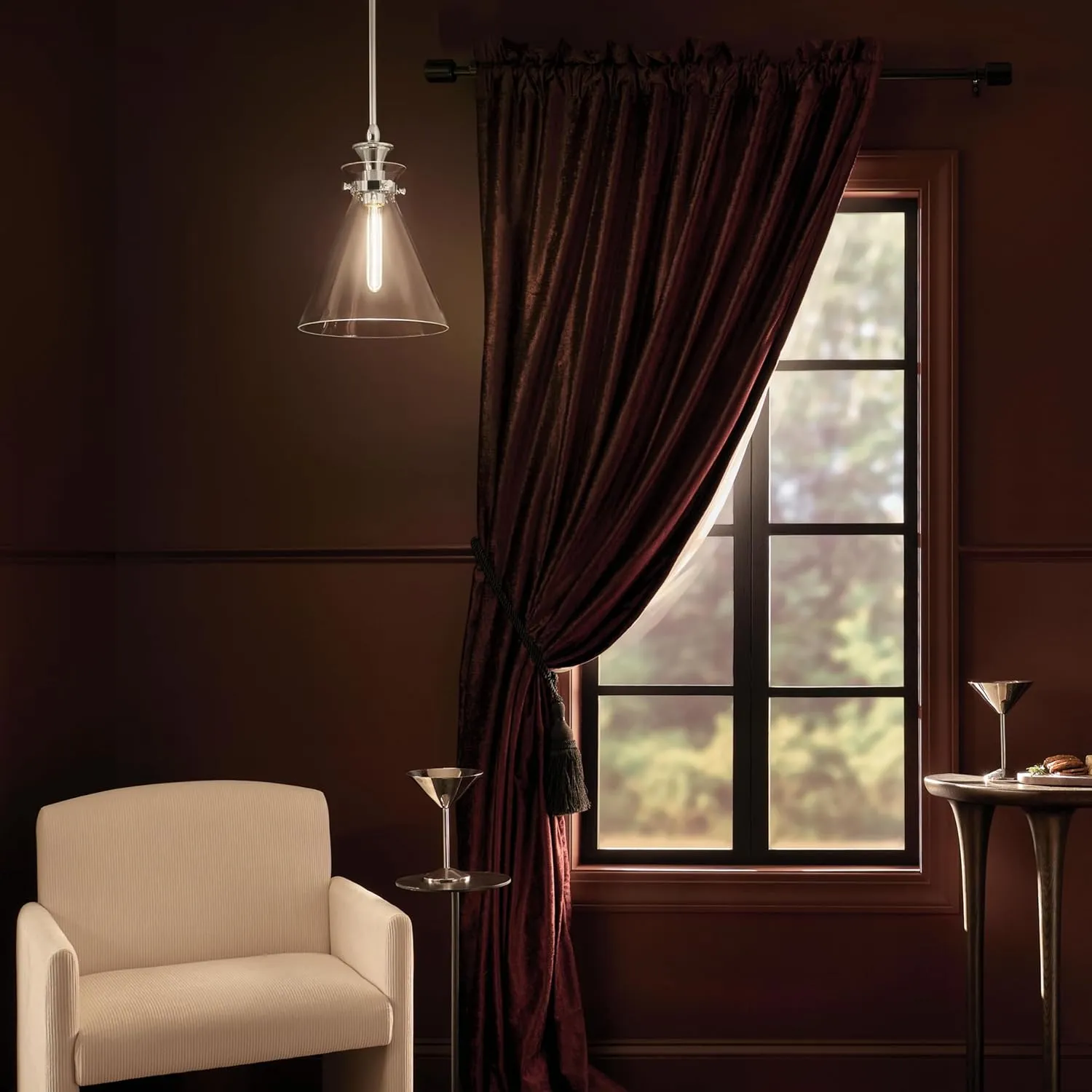 Kichler Laria 1-Light Pendant, Updated Traditional Light, Sloped Ceiling Compatible, for Kitchen with Clear Glass in Polished Nickel (14.5" x 10.5"), 52774PNCLR