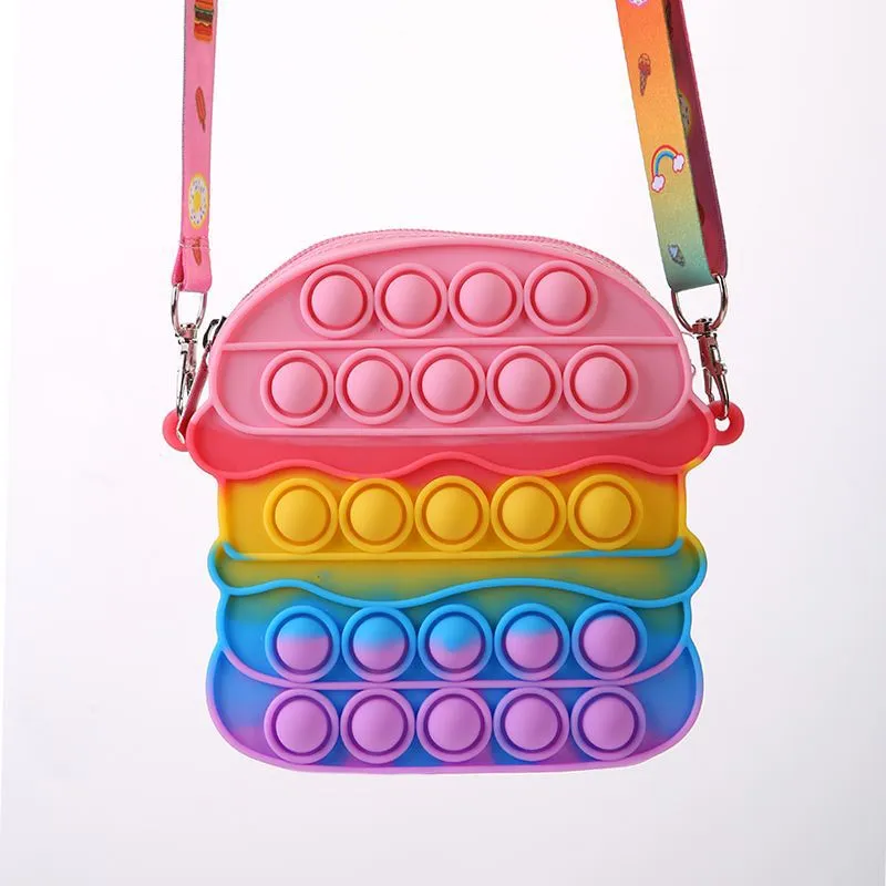 Kids Hamburger Messenger Bag Toys Bubble Decompression Pop Fidget Toy Gift