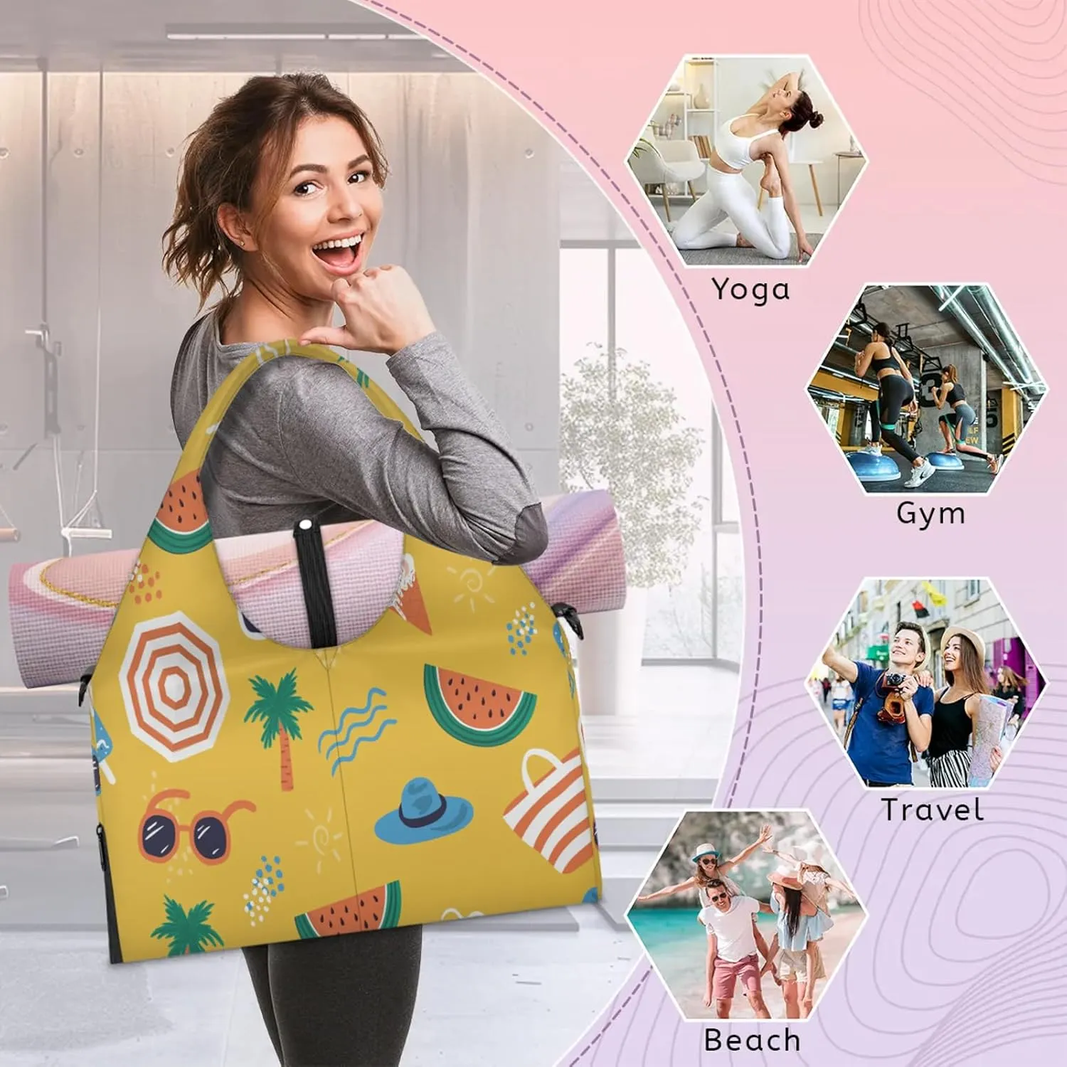 KOBLEN Yoga Gym Bags for Women Duffel Bag with Shoe Compartment and Yoga Mat Portable Weekender Bags for Pilates Travel Offices Workout Beach