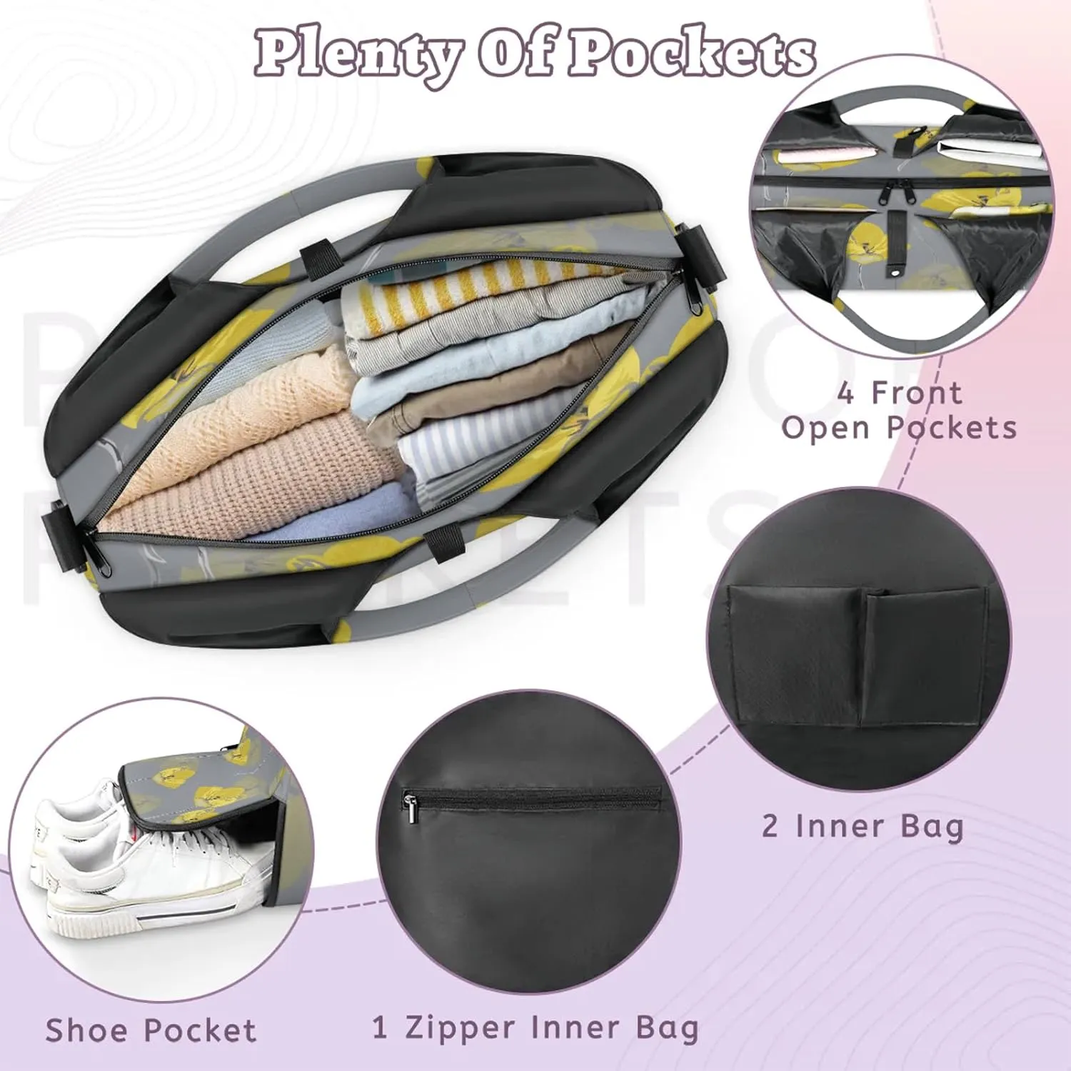 KOBLEN Yoga Gym Bags for Women Duffel Bag with Shoe Compartment and Yoga Mat Portable Weekender Bags for Pilates Travel Offices Workout Beach