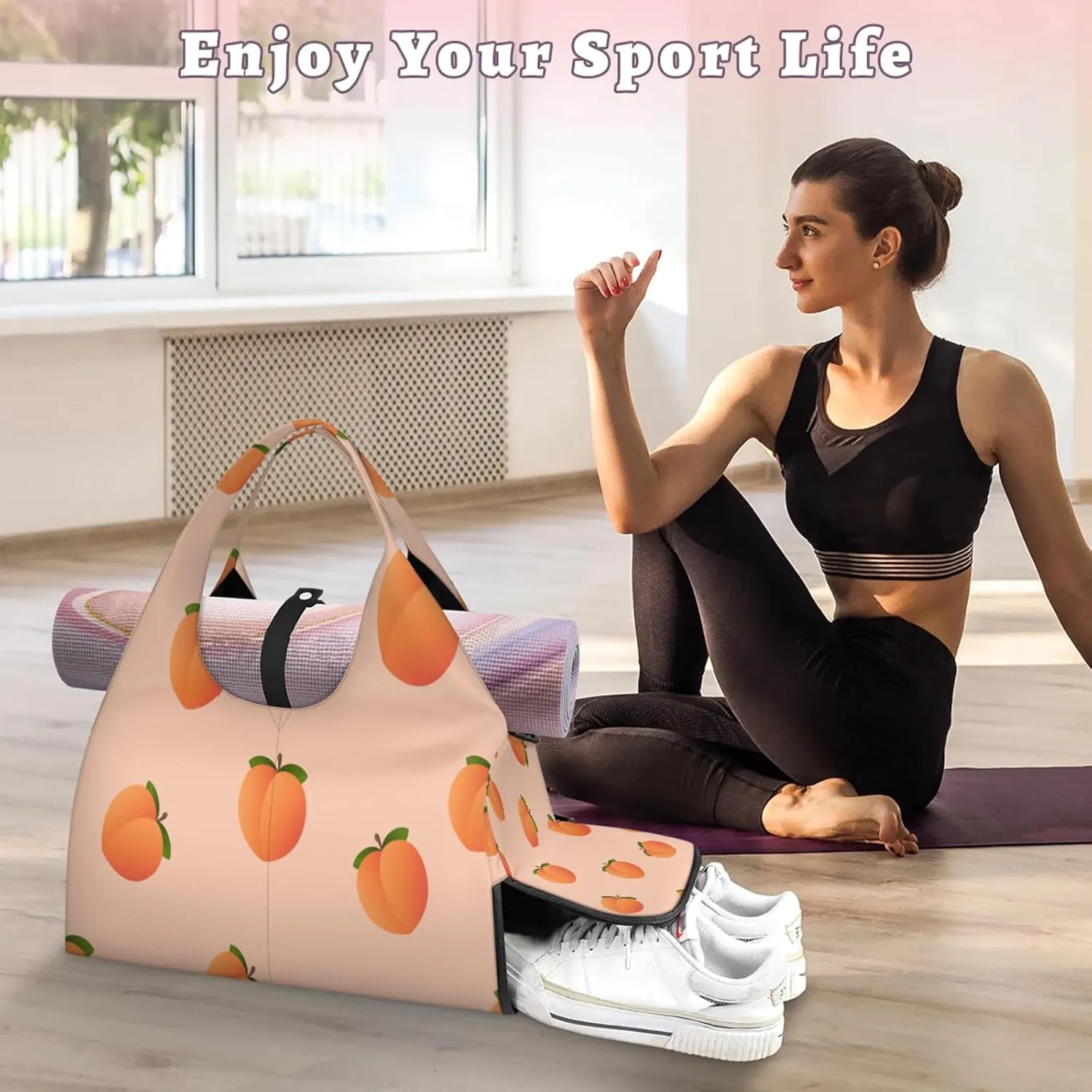 KOBLEN Yoga Gym Bags for Women Duffel Bag with Shoe Compartment and Yoga Mat Portable Weekender Bags for Pilates Travel Offices Workout Beach