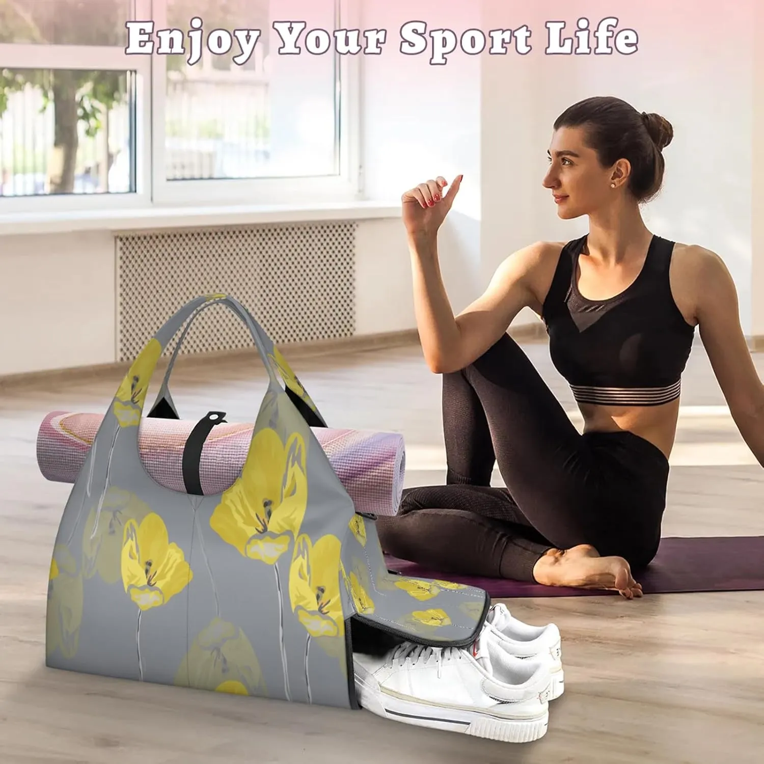 KOBLEN Yoga Gym Bags for Women Duffel Bag with Shoe Compartment and Yoga Mat Portable Weekender Bags for Pilates Travel Offices Workout Beach