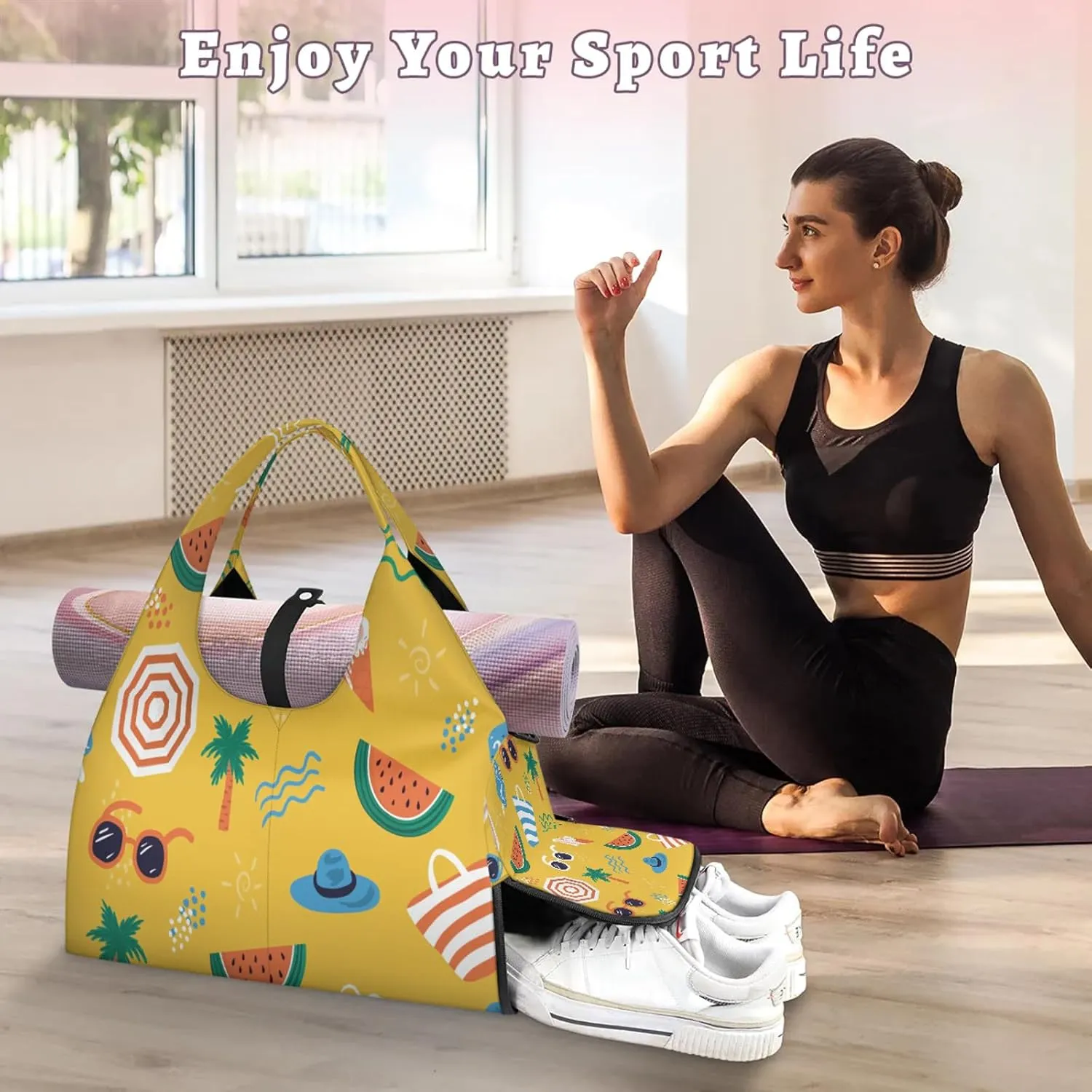 KOBLEN Yoga Gym Bags for Women Duffel Bag with Shoe Compartment and Yoga Mat Portable Weekender Bags for Pilates Travel Offices Workout Beach