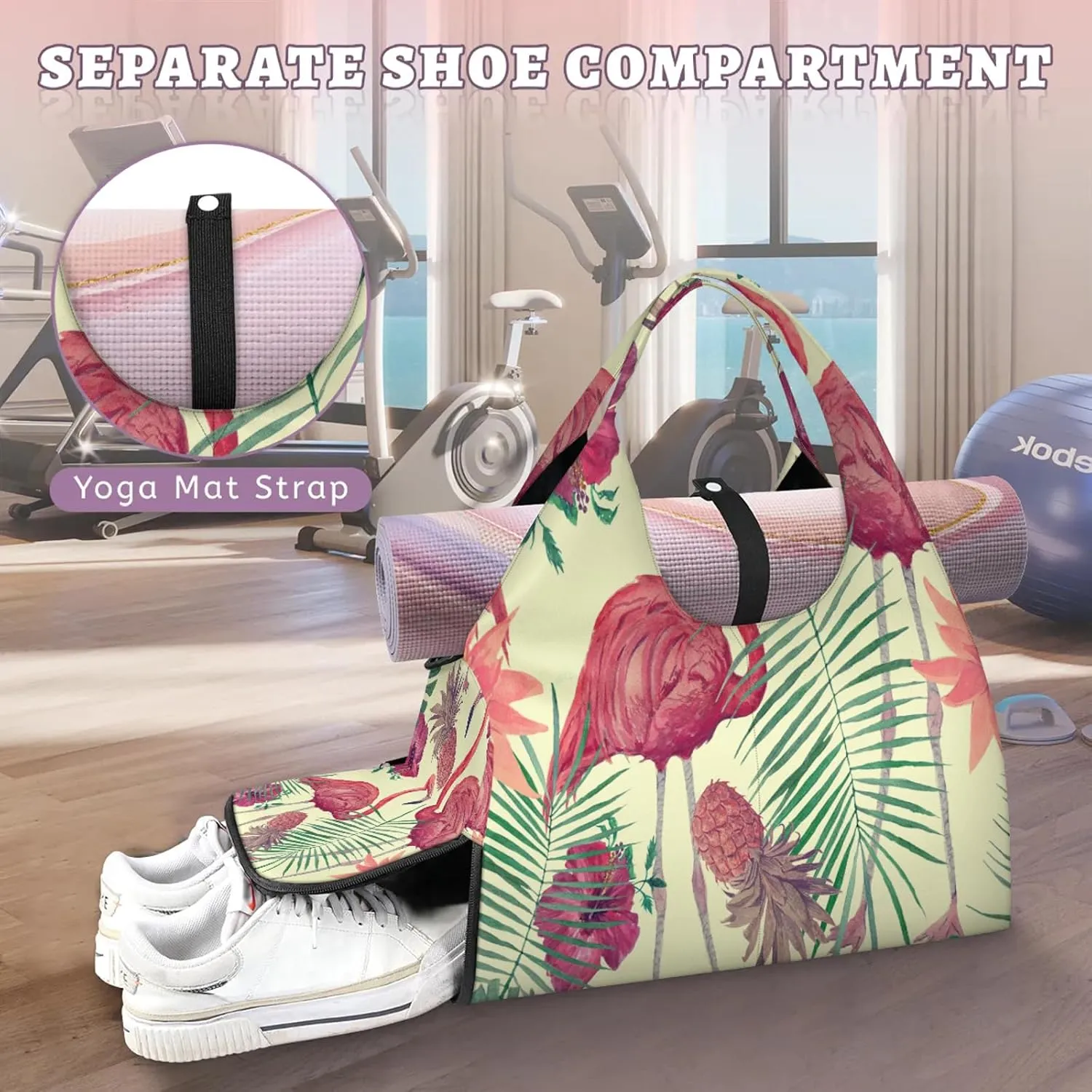 KOBLEN Yoga Gym Bags for Women Duffel Bag with Shoe Compartment and Yoga Mat Portable Weekender Bags for Pilates Travel Offices Workout Beach
