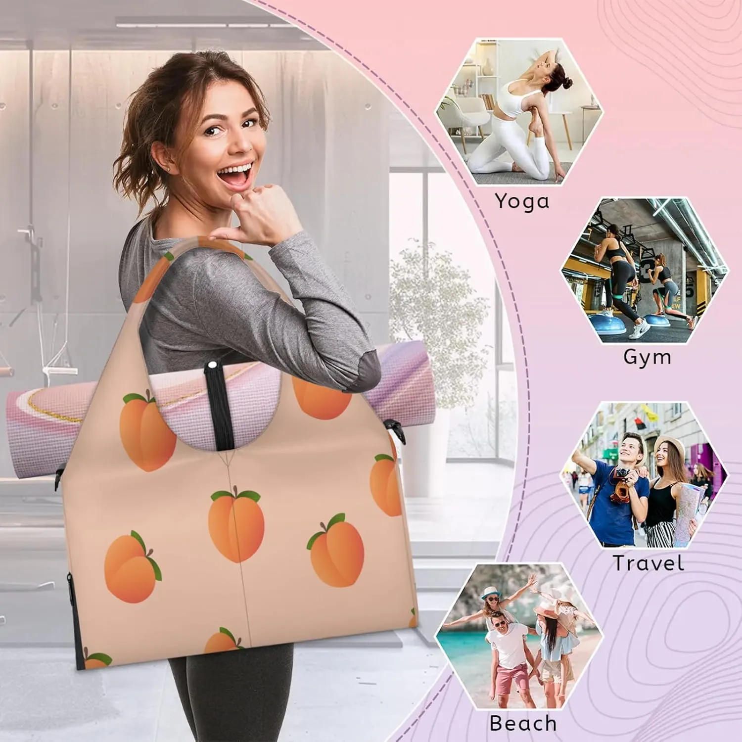 KOBLEN Yoga Gym Bags for Women Duffel Bag with Shoe Compartment and Yoga Mat Portable Weekender Bags for Pilates Travel Offices Workout Beach