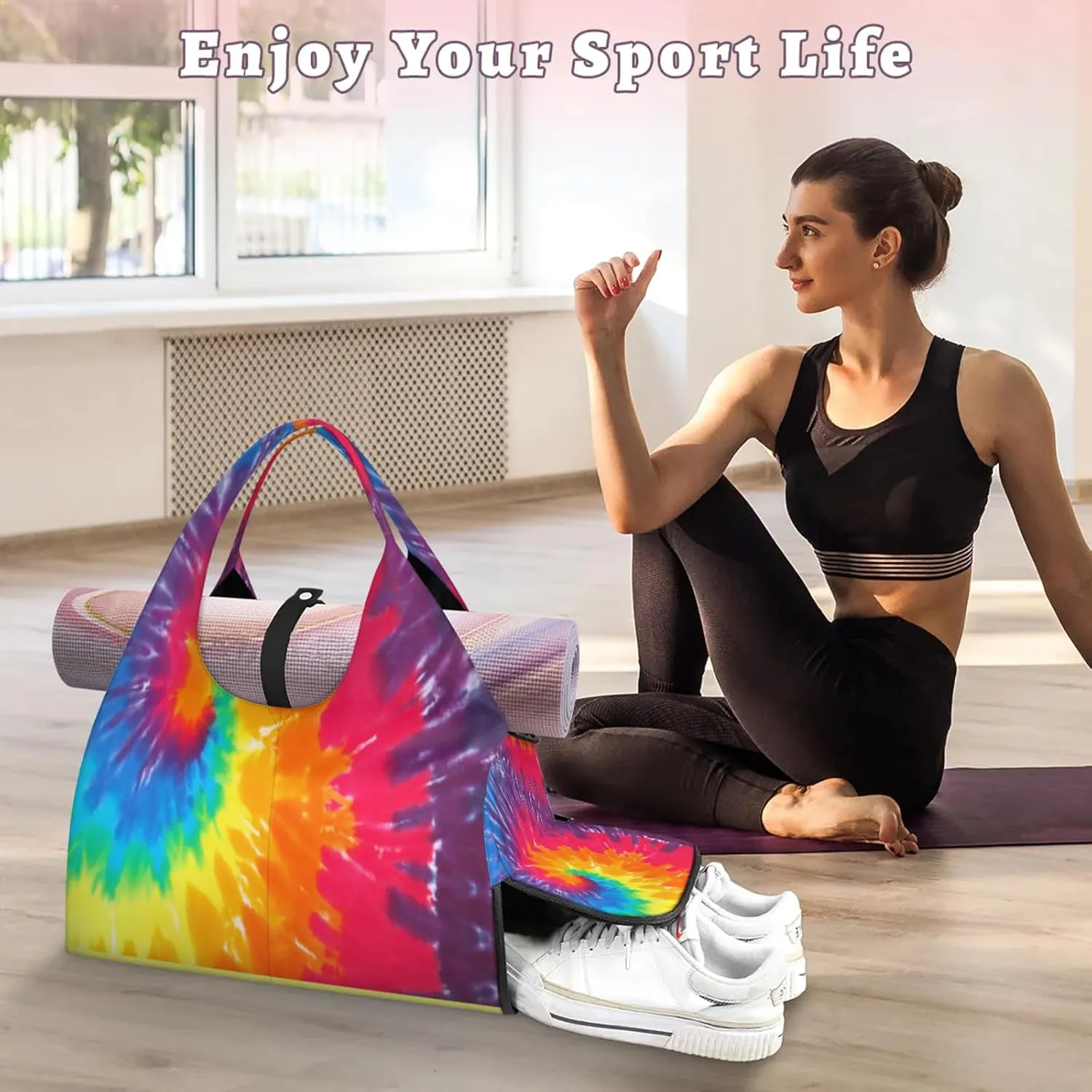 KOBLEN Yoga Gym Bags for Women Duffel Bag with Shoe Compartment and Yoga Mat Portable Weekender Bags for Pilates Travel Offices Workout Beach