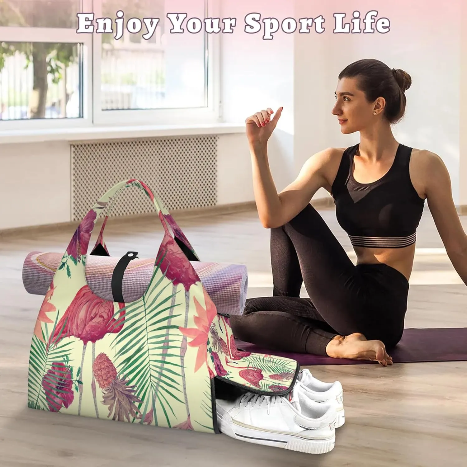 KOBLEN Yoga Gym Bags for Women Duffel Bag with Shoe Compartment and Yoga Mat Portable Weekender Bags for Pilates Travel Offices Workout Beach