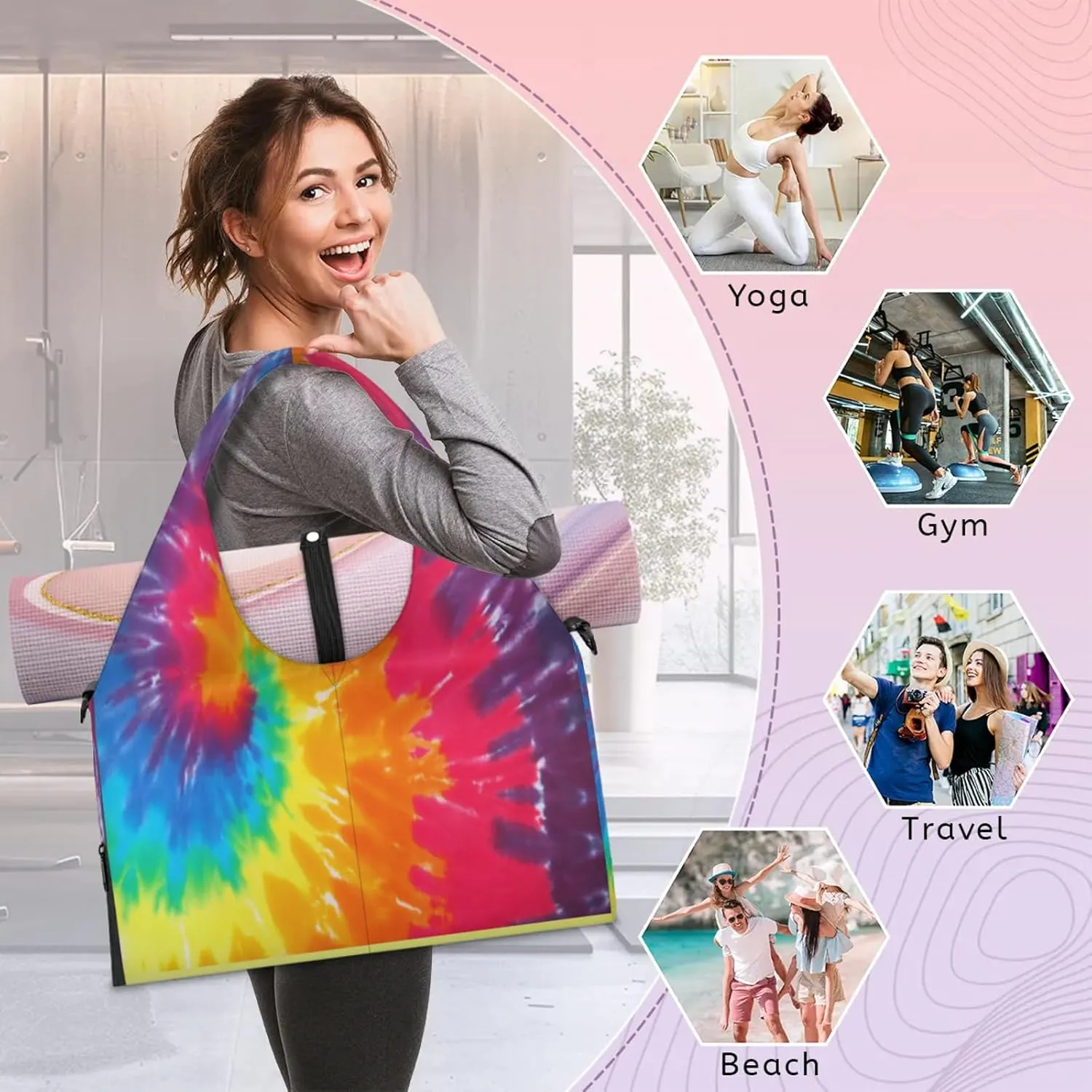 KOBLEN Yoga Gym Bags for Women Duffel Bag with Shoe Compartment and Yoga Mat Portable Weekender Bags for Pilates Travel Offices Workout Beach