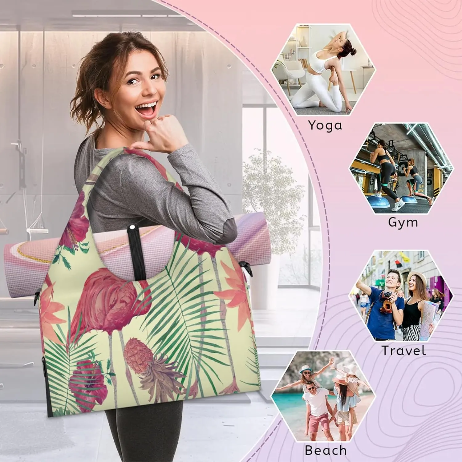 KOBLEN Yoga Gym Bags for Women Duffel Bag with Shoe Compartment and Yoga Mat Portable Weekender Bags for Pilates Travel Offices Workout Beach