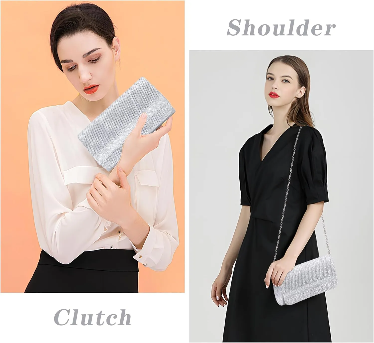 Larcenciel Elegant Evening Clutch Purse for Woman with Chain Strap for Party, Wedding, Prom, Formal Event, 8 x 4 x 2.4 inches