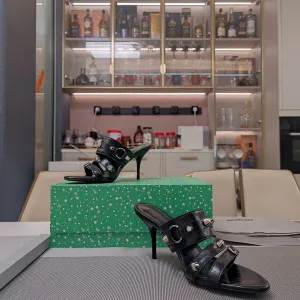 Large assortment SHEEPSKIN IN Balanciaga BLACK User-friendly SANDALS HIGH-HEELED STRAPPY WAX-OIL STUDDED