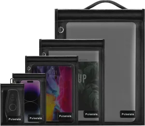 Large Faraday Bags Emp Proof for Car Keys & Phone & Tablets & Laptop & Key Fob - 5 Pack Faraday Cage Faraday Key Fob Protector Faraday Pouch, Anti-Tracking Anti-Hacking, RFID Signal Blocker (Black)
