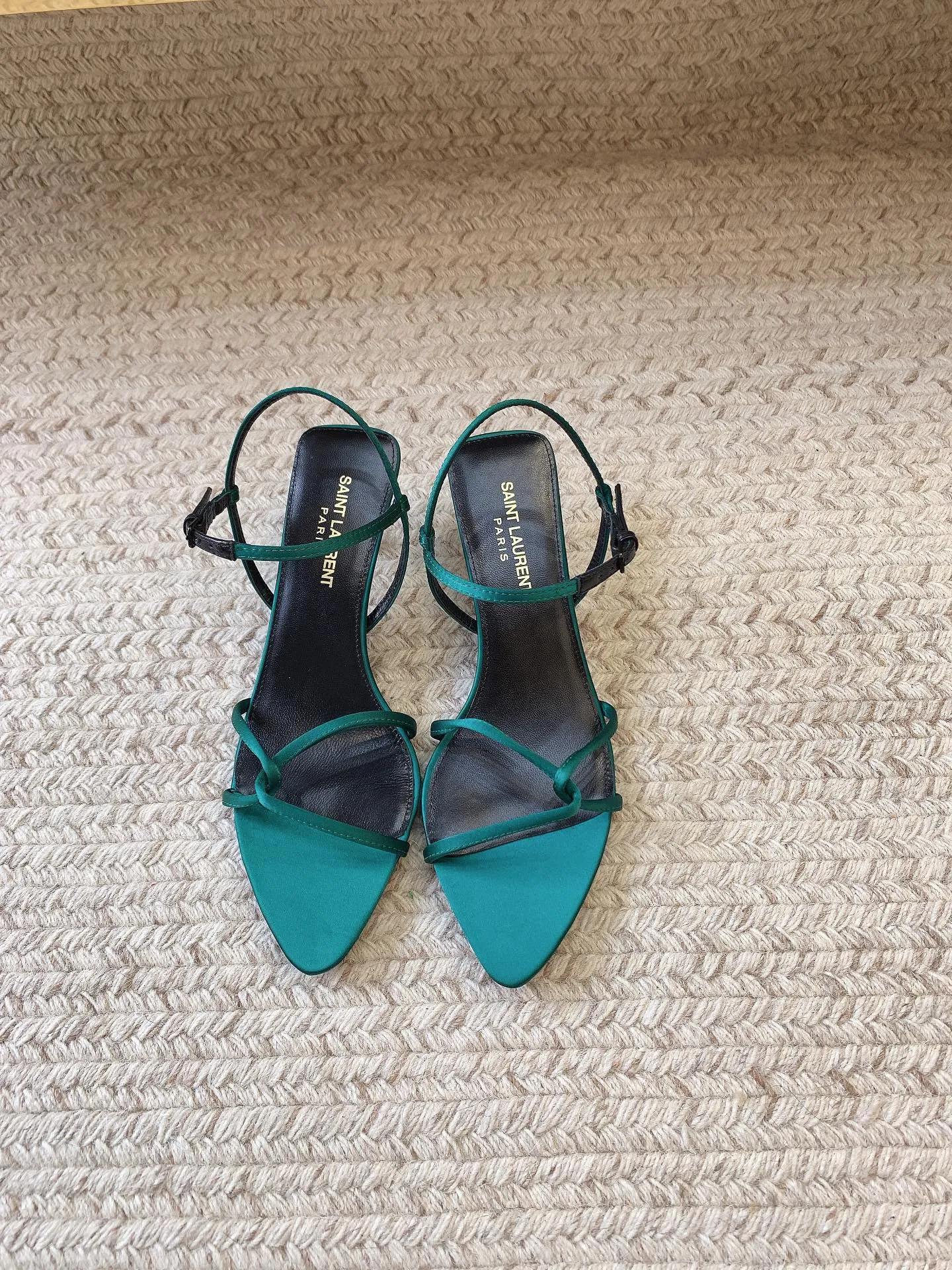Laurent STRAPPY IN SANDALS Superior-grade TEAL MID HEEL Saint Safe payments GREEN SILK