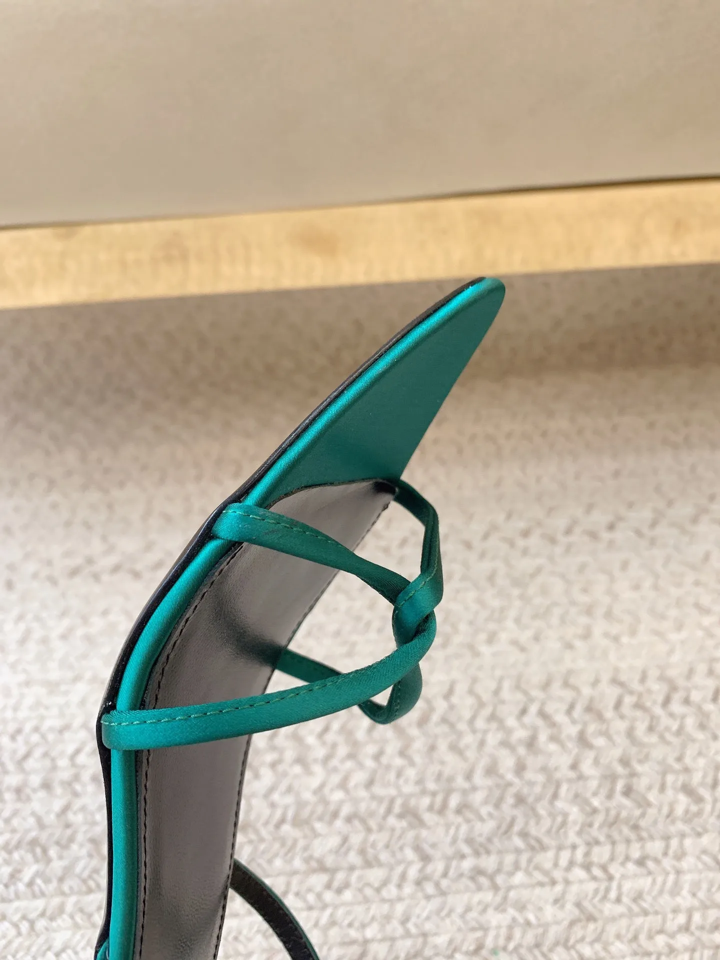 Laurent STRAPPY IN SANDALS Superior-grade TEAL MID HEEL Saint Safe payments GREEN SILK