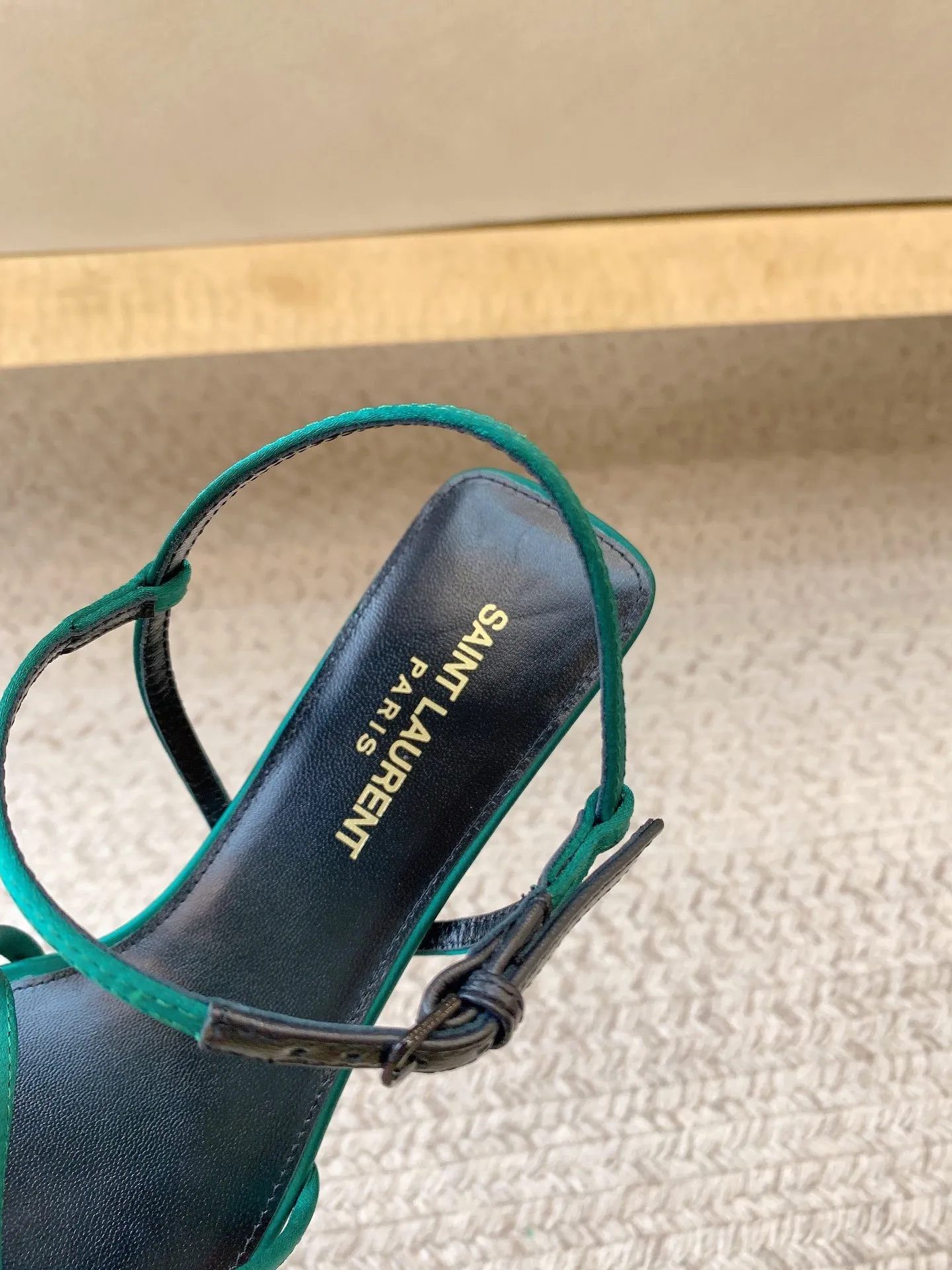 Laurent STRAPPY IN SANDALS Superior-grade TEAL MID HEEL Saint Safe payments GREEN SILK
